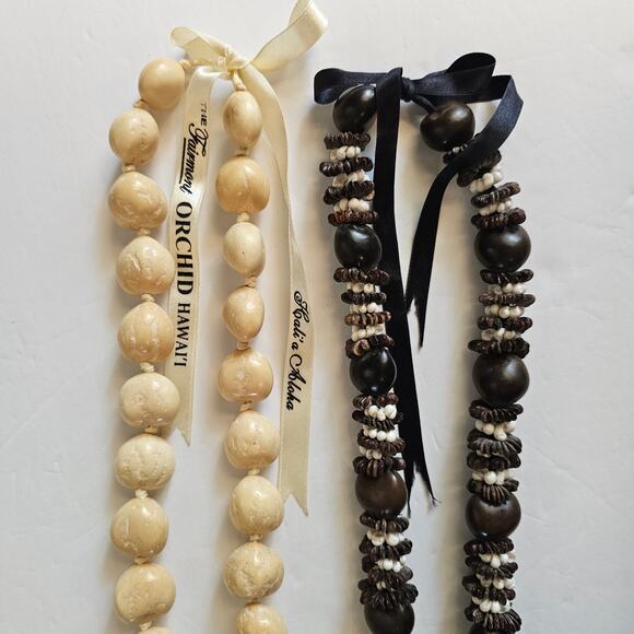 Hawaiian Kukui Nut Lei Necklace Brown Black Aloha Luau Gift Bundle Lot Vintage - Picture 3 of 5